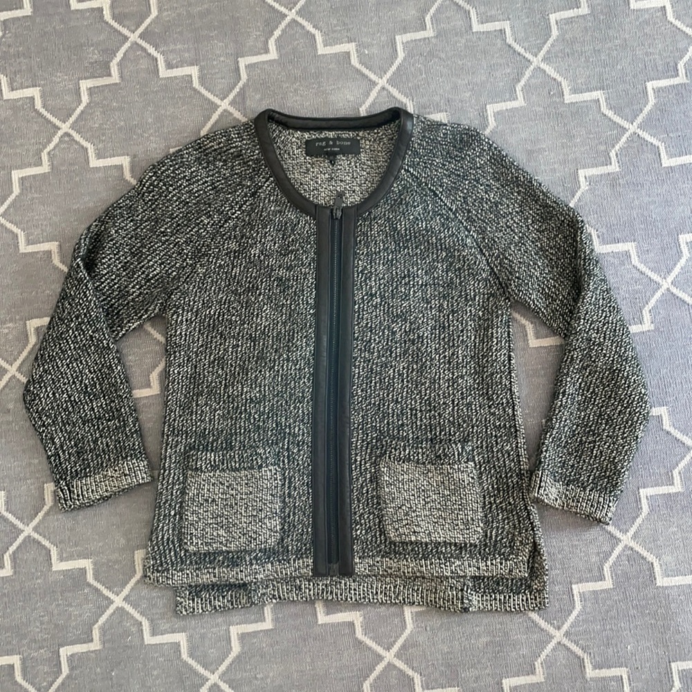 Rag & Bone Knit Jacket with Leather Trim